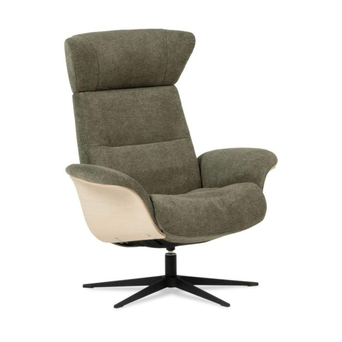 Scandinavische relaxfauteuil Space in groene stof met zwart steronderstel