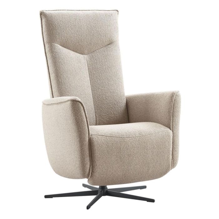 Relaxfauteuil Seduto van Pronto Wonen in beige microvezel, zijaanzicht met hoge rug en zwarte 5-teensvoet.