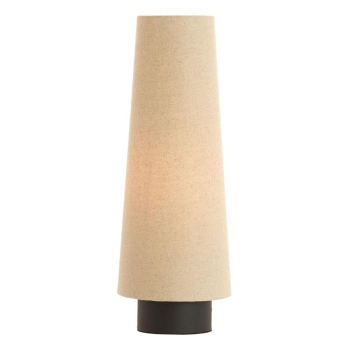 tafellamp Dazoi L zwart met naturel linnen kap en zwarte ronde voet.