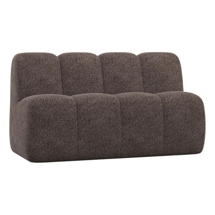 bruin wollig bankje mojo van woood. De zitteing komt tot aan de grond en de bank heeft geen armleuningen.