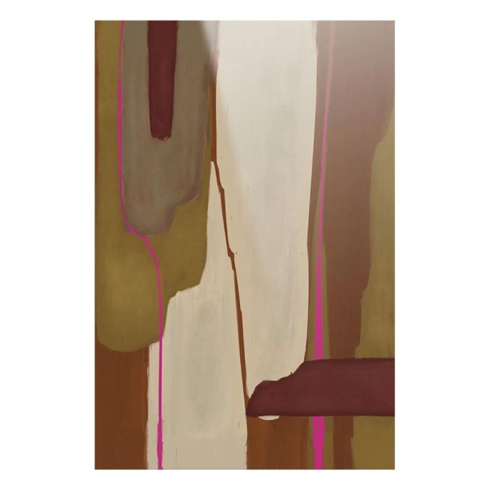 Urban Cotton Art Print Zafra met abstract schilderachtig patroon in terracotta, olijfgroen, crème en roze lijnen