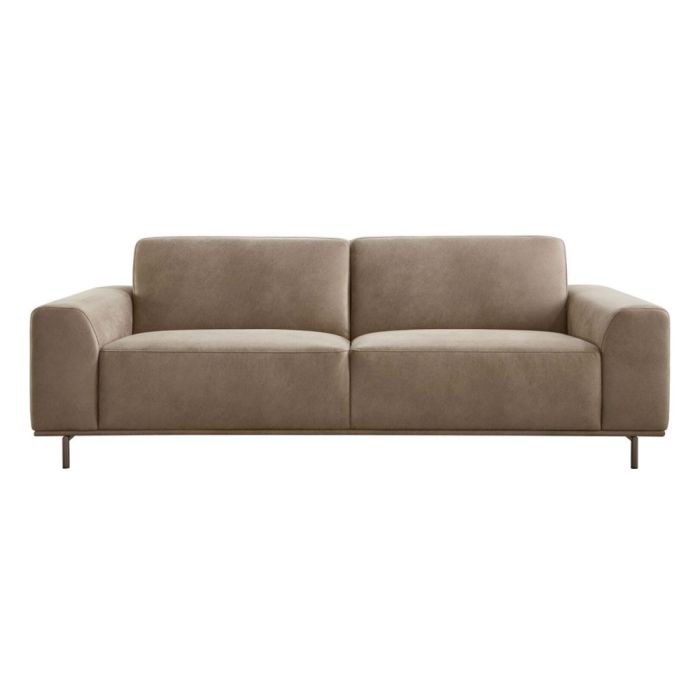 Pantini 3-zitsbank microleder bruin, vooraanzicht met warme metalen poten.