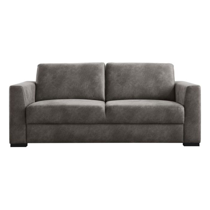 donkergrijze Muscolo 2-zitsbank van voren met brede armleuningen en lage zwarte poten