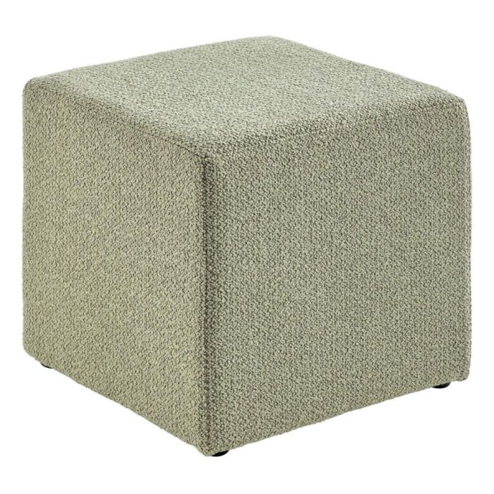 Lichtgroene vierkante poef Roby 45x45 cm met structuurstof en zwarte kunststof pootjes, vrijstaand op witte achtergrond.