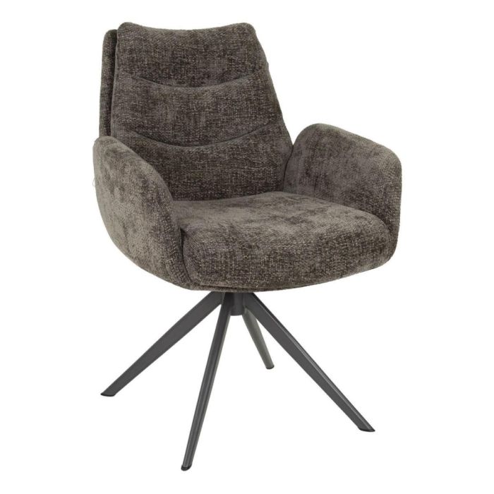 Draaibare armstoel Lounge Rich Taupe in gemêleerde taupekleur met zwart metalen spinpoot op witte achtergrond