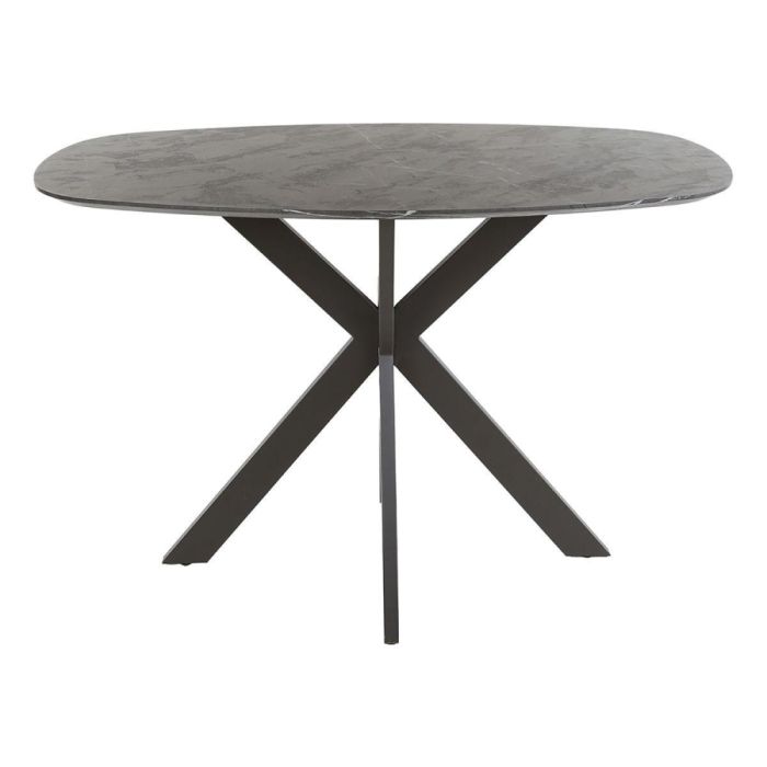 Bartafel Onyx Deens Ovaal 140 cm met donker keramieklook blad en zwart kruisframe op witte achtergrond