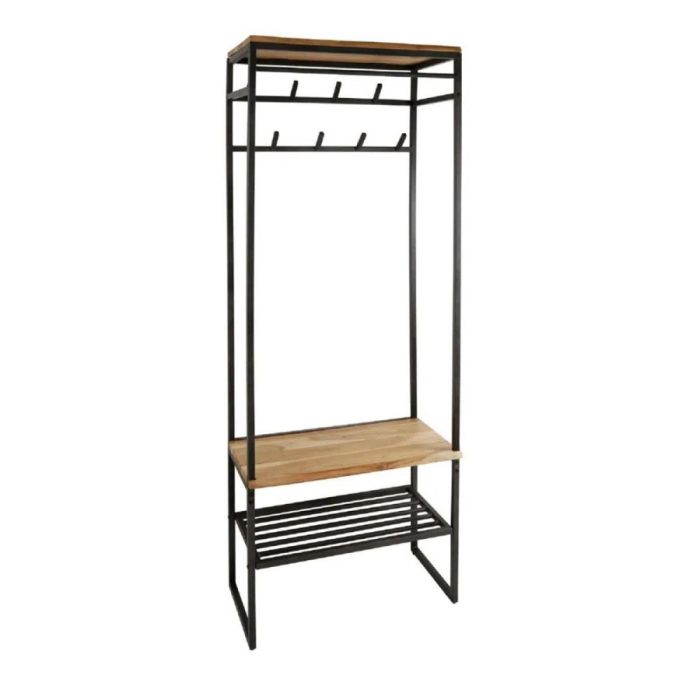 Garderobemeubel Edge van acaciahout met zwart metalen frame op witte achtergrond