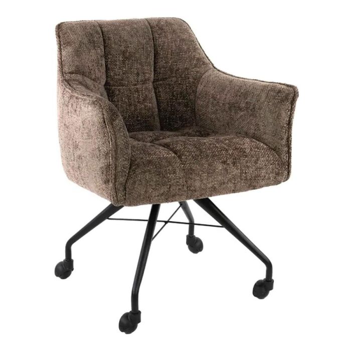 Armstoel Raster Hoven taupe met gewatteerde zitting en armleuningen op zwart metalen onderstel met wieltjes