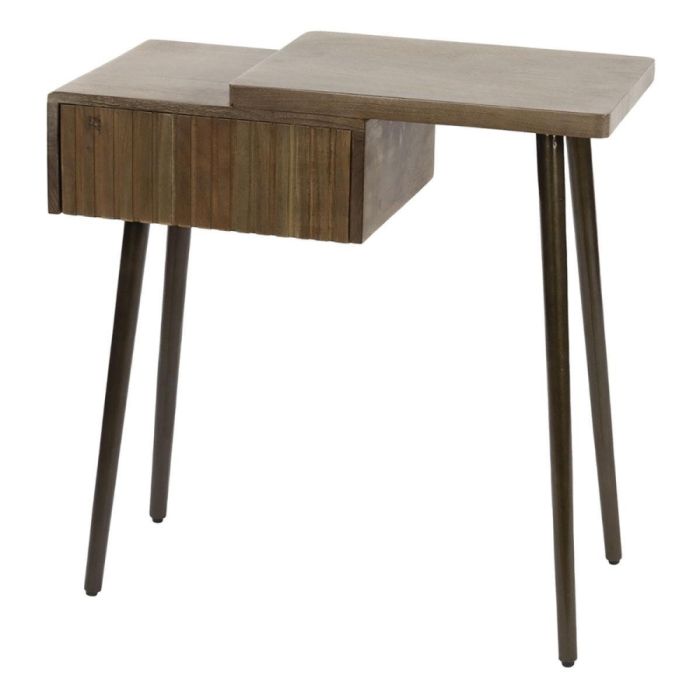 Nachtkastje Carve van massief acaciahout met lade rechts en asymmetrisch blad