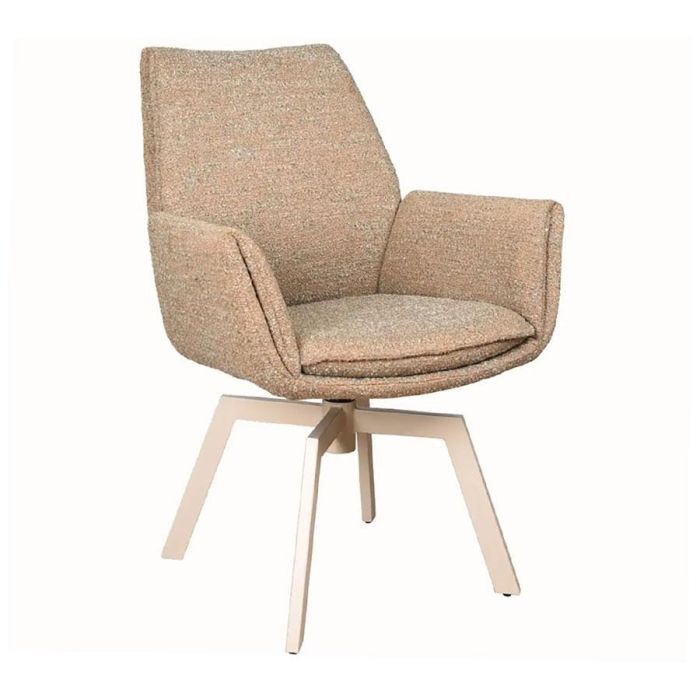 Trendhopper armstoel Lisboa met beige-gemêleerde stoffering en zwart draaionderstel, vrijstaand op witte achtergrond.