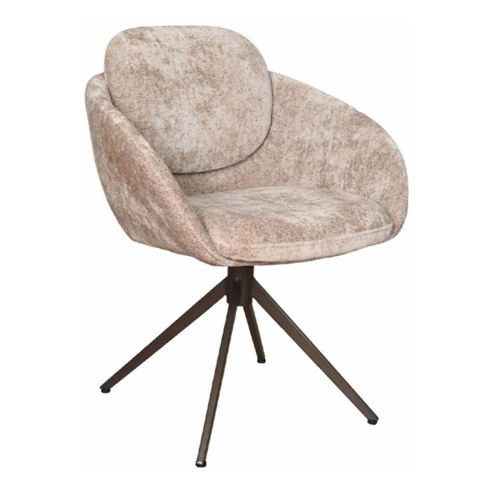 Beige gemêleerde Trendhopper armstoel Nice met ronde kuip, geïntegreerde armleuningen en zwart metalen draaionderstel op witte achtergrond.