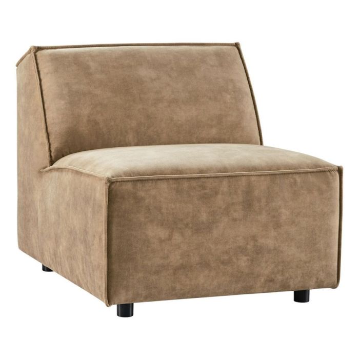 Pronto Wonen Baricci 1-zits Comfort Basic lichtbruin, schuin van voren gefotografeerd met zachte weefstof en zwarte poten