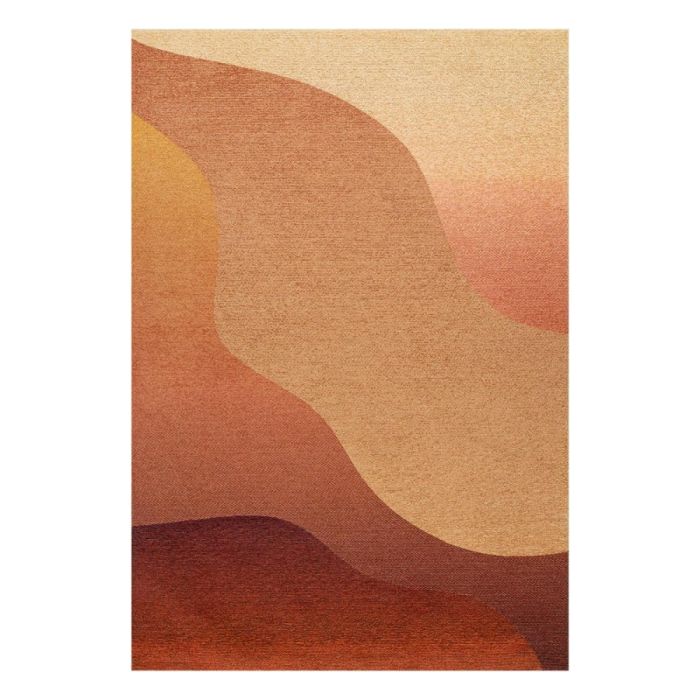 Vloerkleed Sahara cherry red met organisch patroon in warme zonsondergangkleuren