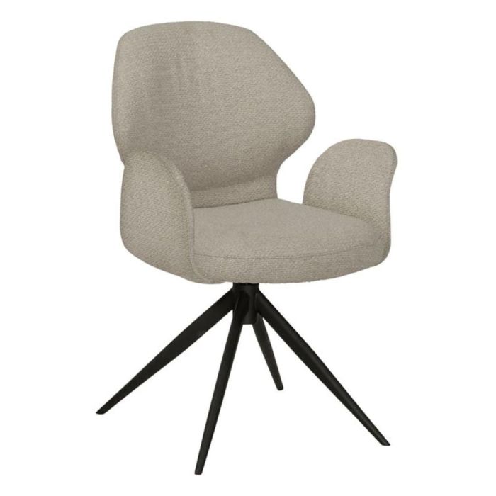 Armstoel Bione Rhodos Clay met armleuningen en zwarte draaipoot, schuin van voren gefotografeerd.