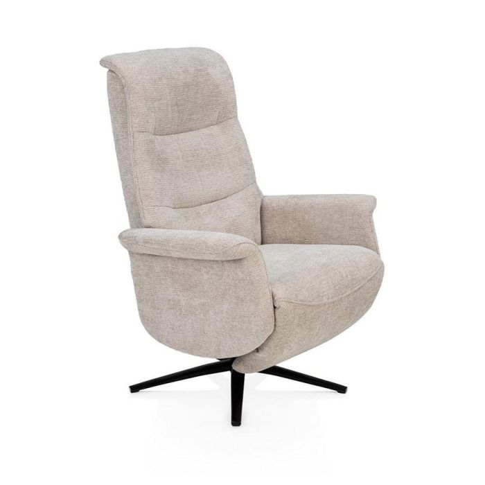 Beige relaxfauteuil Twistello met hoge rugleuning en zwart metalen draaivoet onderstel