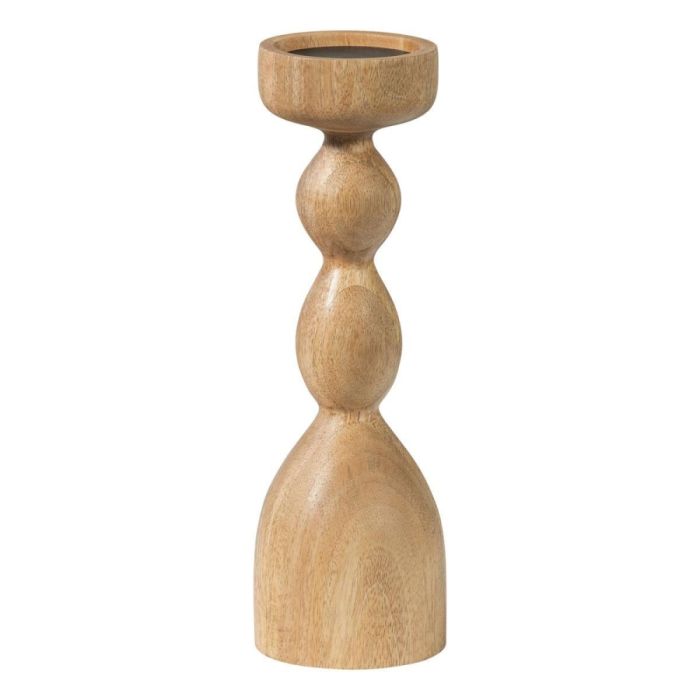 Houten kandelaar Liske van mangohout met ronde vormen en naturel kleur vrijstaand