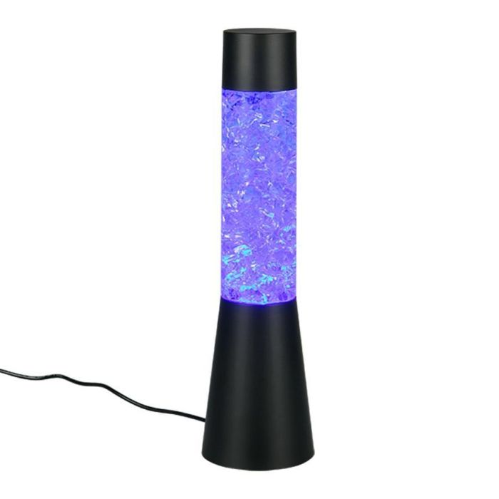 Tafellamp Martini zwart met blauw verlichte cilinder en transparante decoratieve figuren