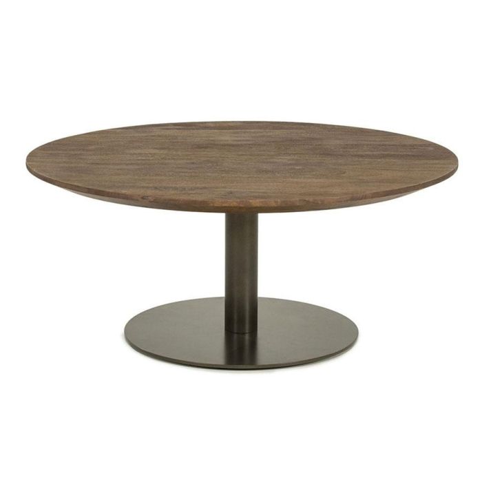 Eleonora salontafel Esila Large met rond mangohouten blad en ijzeren onderstel, vrijstaand op witte achtergrond