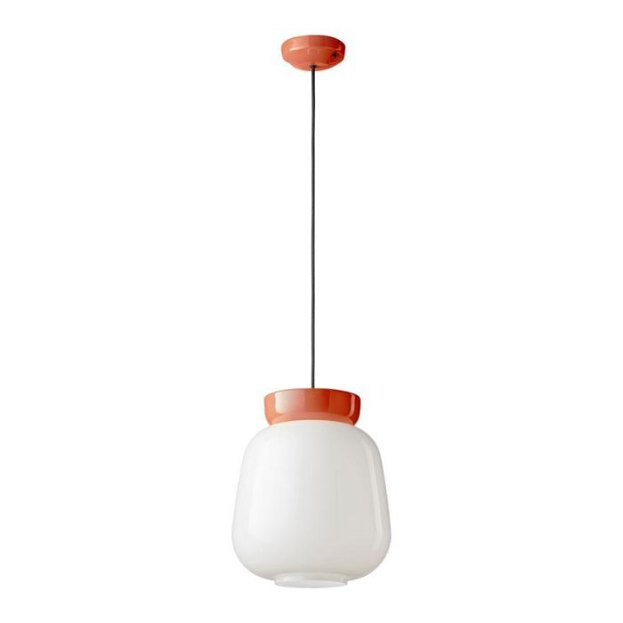 Hanglamp Corcovado met witte glazen kap en oranje detail bovenaan