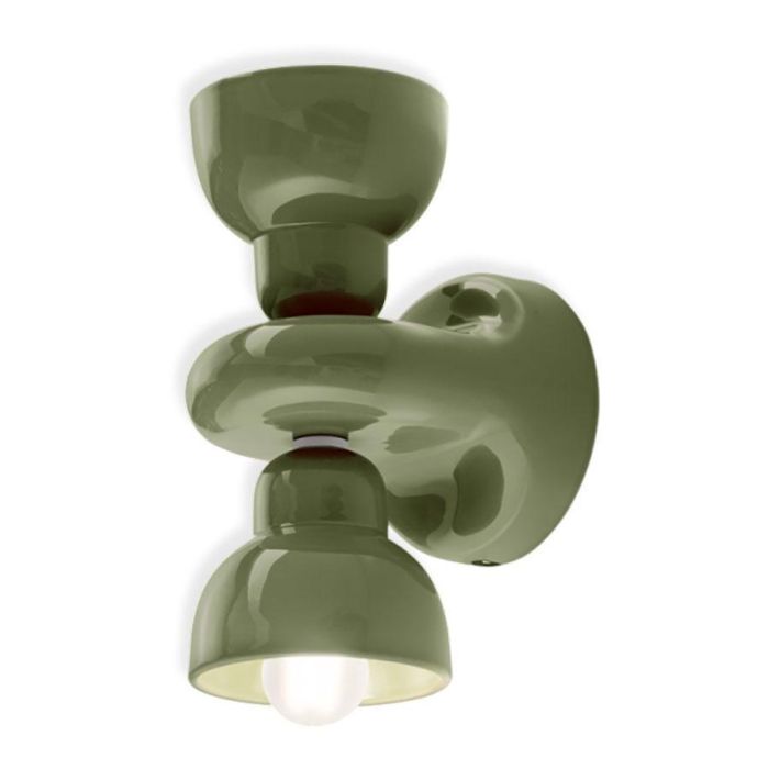 Wandlamp Berimbau in olijfgroen met glanzende afwerking en ronde vormen