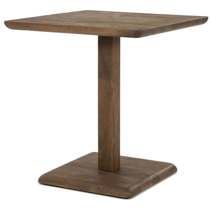 Vierkante Eleonora bistrotafel Florent lichtbruin van geborsteld mangohout met stevige middenpoot op witte achtergrond