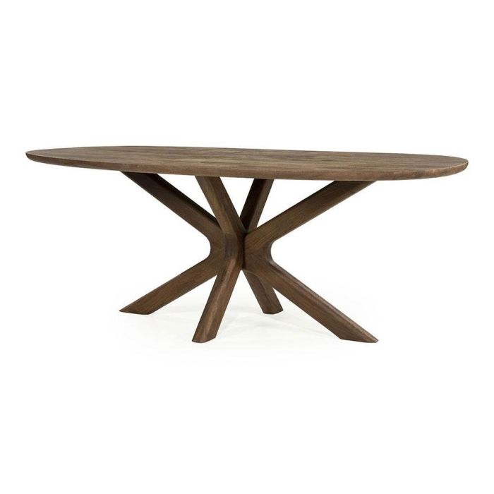 Eleonora eettafel Tycho lichtbruin 210x110 cm met ovaal blad en kruispoot van geborsteld mangohout