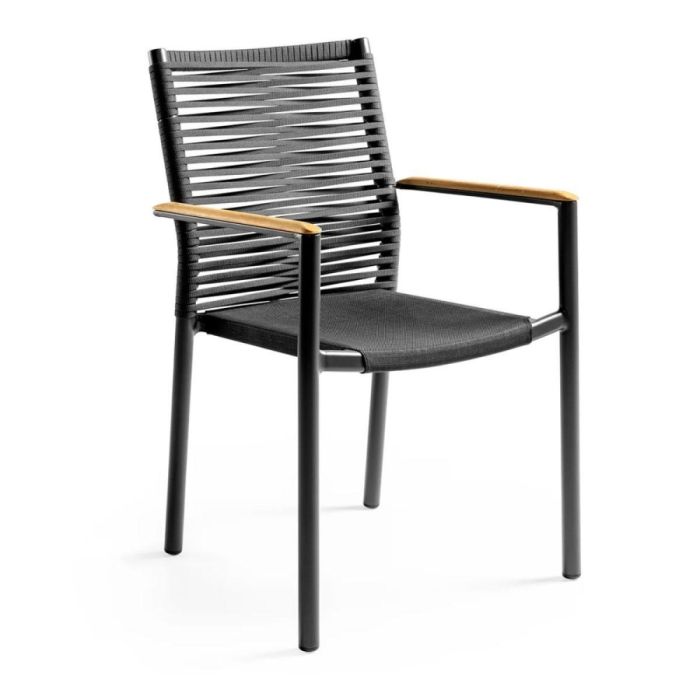 Callisto Outdoor tuinstoel Amora met rope rugleuning, textileen zitting en teak armleuningen