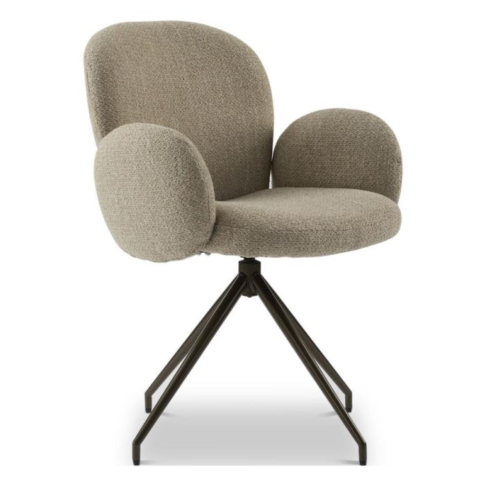 DYYK armstoel Gigi in beige stof met ronde armleuningen en zwart metalen draaibaar onderstel