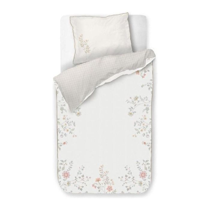 Dekbedovertrek Campo de Flores met wit middenvlak en bloemendessin langs de randen