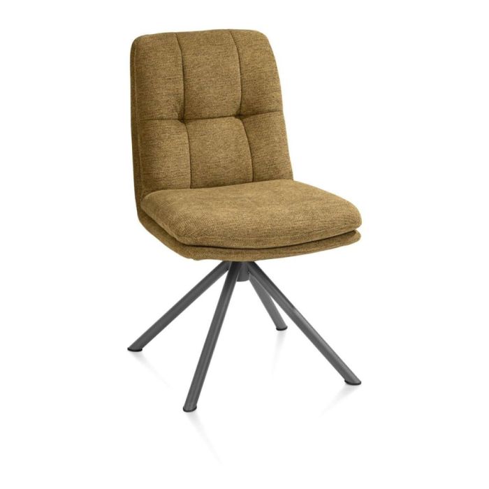 Eetkamerstoel Madelaine in oker met grafietkleurige metalen kruispoot en draaifunctie