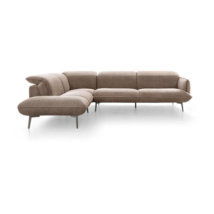 Dutchz 5002 hoekbank in taupe stof met chaise longue en slanke metalen poten