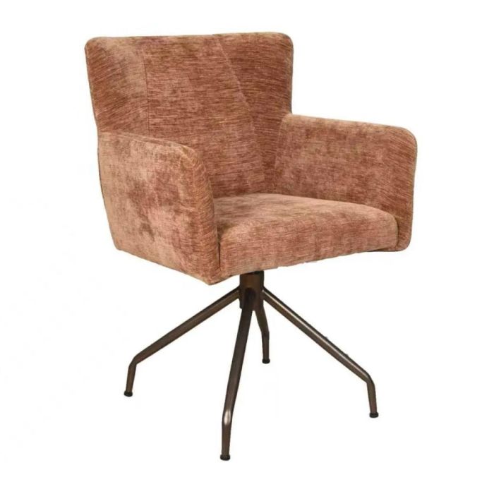 360 graden draaibare armstoel Prague in roestkleurige stof met metalen spinpoot in anodic bruin