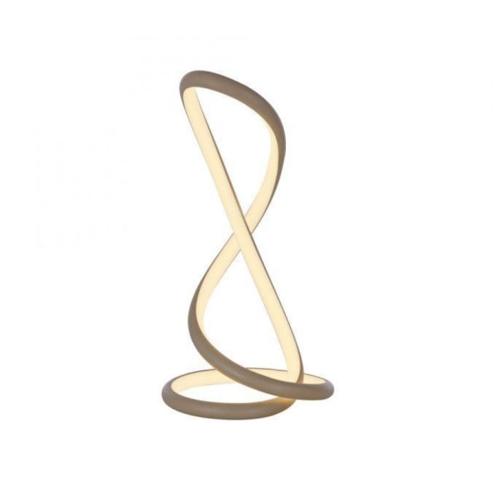 Tafellamp in zandkleur met gedraaide vorm en geïntegreerde ledverlichting op ronde voet