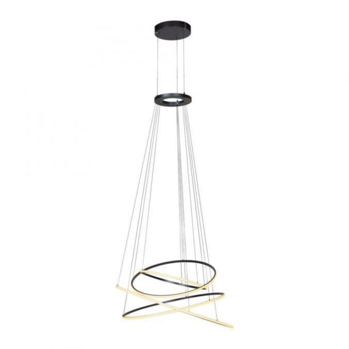 Moderne PURE E-Flying Rings hanglamp met vier zwevende LED-ringen in grijze afwerking.