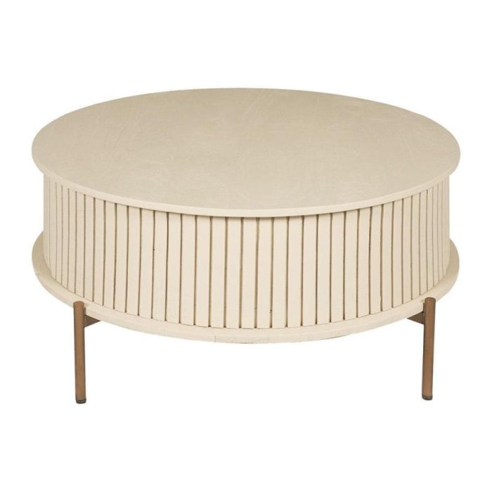 Ronde salontafel Madison Sand van gezandstraald mangohout met bronzen metalen frame