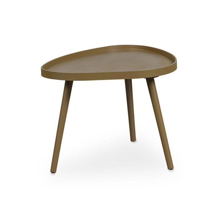 Bijzettafel Drenia in donkerzand met vierkant metalen blad en uniek slank frame