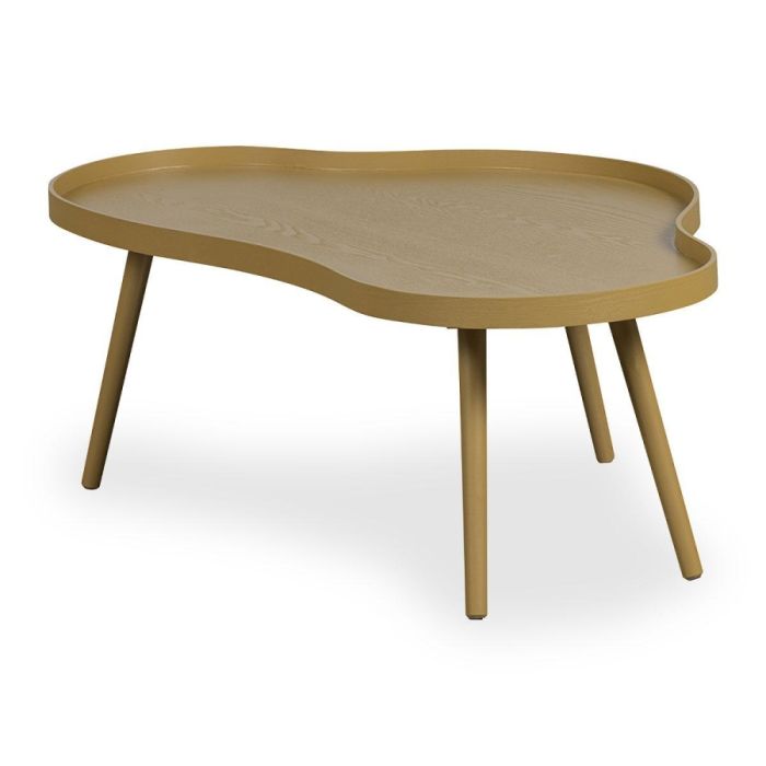 Salontafel Aviro met organisch gevormd blad en warme houtlook in de kleur Alpaca.