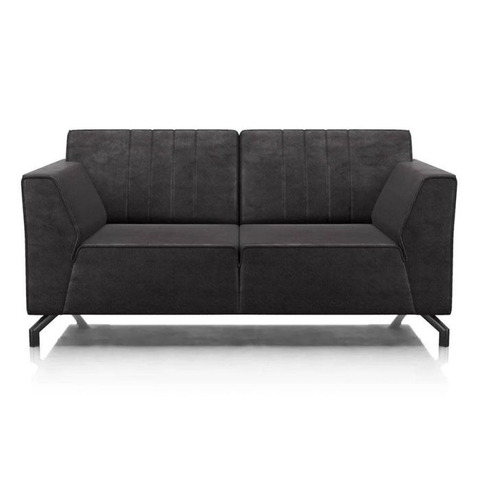 Henders & Hazel Zembla 2-zitsbank in donkere bekleding met strakke armleuningen en metalen poten, frontaal gefotografeerd