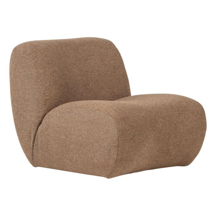 Lichtbruine WOOOD Nomu fauteuil in grof chenille met afgeronde vormen, vrijstaand gefotografeerd