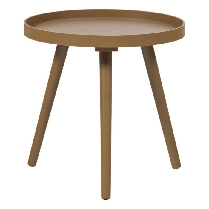 Honinggele WOOOD bijzettafel Sasha met rond blad en drie slanke poten op witte achtergrond