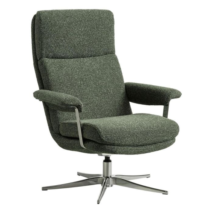 INHOUSE relaxfauteuil Conora in groene stof Winter Moss met slanke armleuningen en chroomkleurige draaivoet
