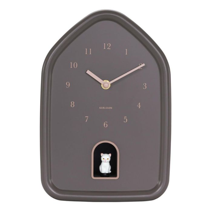 Donkerbruine Karlsson wandklok met katje