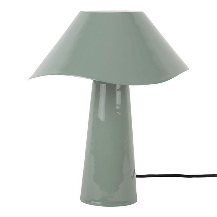 Misty Blue tafellamp Ameno met golvende kap en ronde voet op witte achtergrond