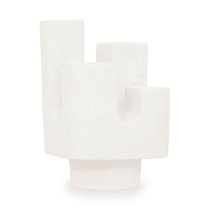 Witte keramieken tafellamp Cuarto met abstracte sculpturale vorm en ruwe betonstructuur, vooraanzicht