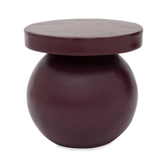 Donkerbruine bijzettafel Mosi van katoen maché met bolle vorm en rond tafelblad