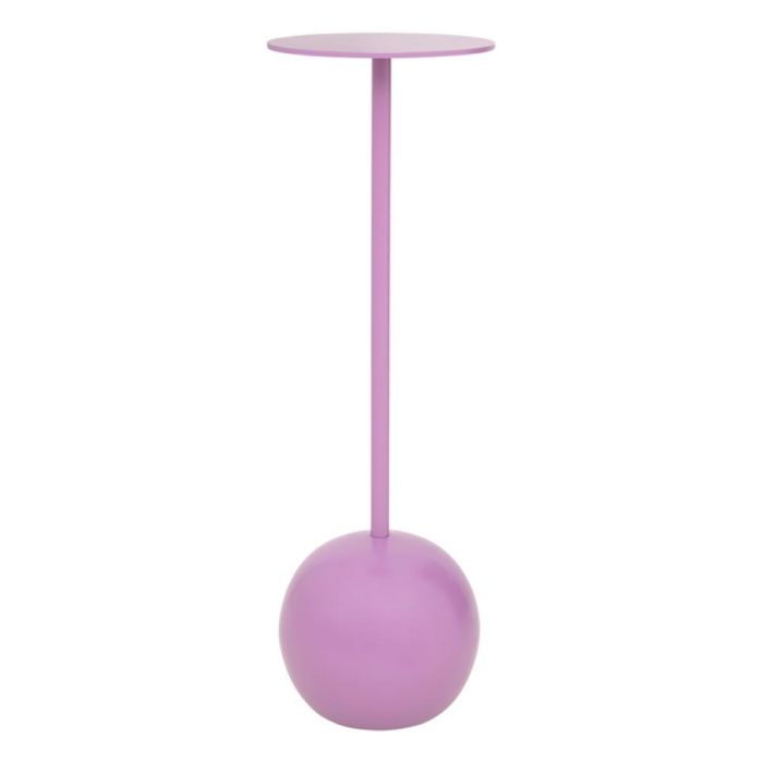 Matte violet bijzettafel met ronde bolle voet en slank rond blad op witte achtergrond