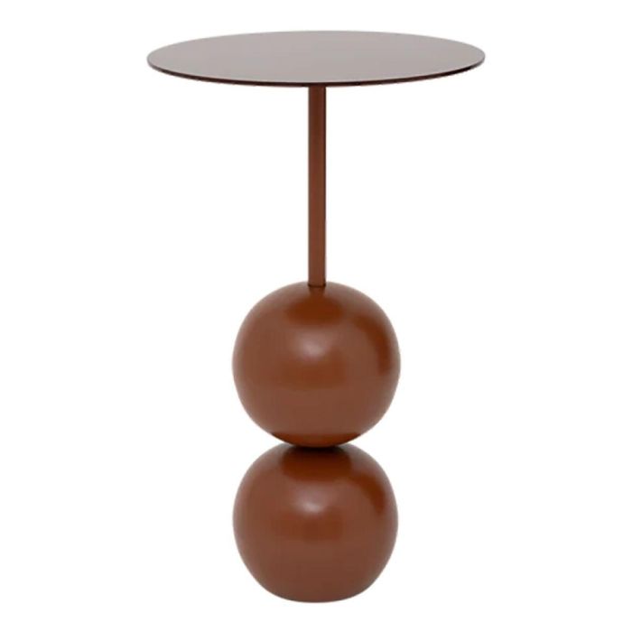 Bijzettafel Sibi in sugar almond met rond mat glazen blad en dubbele bolvormige voet