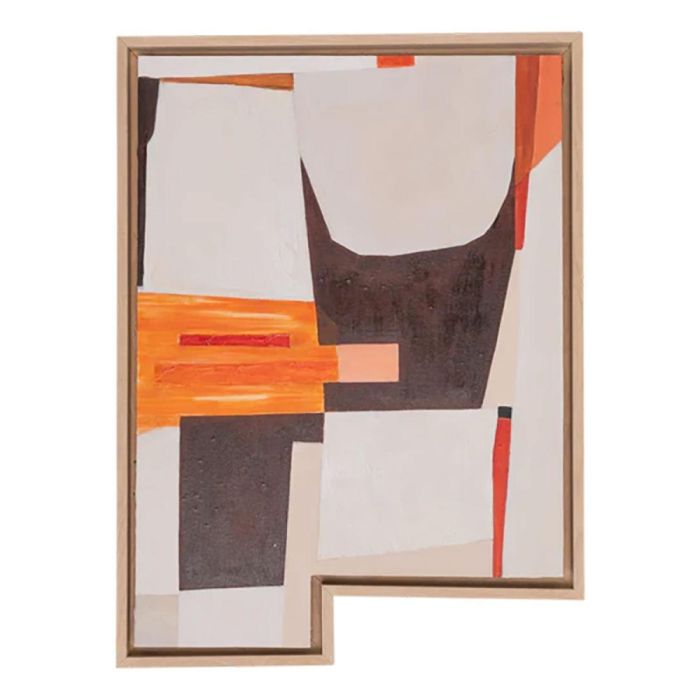 Abstract handgeschilderd schilderij Julio met oranje, roodbruin en gebroken wit in eiken frame met uitsparing