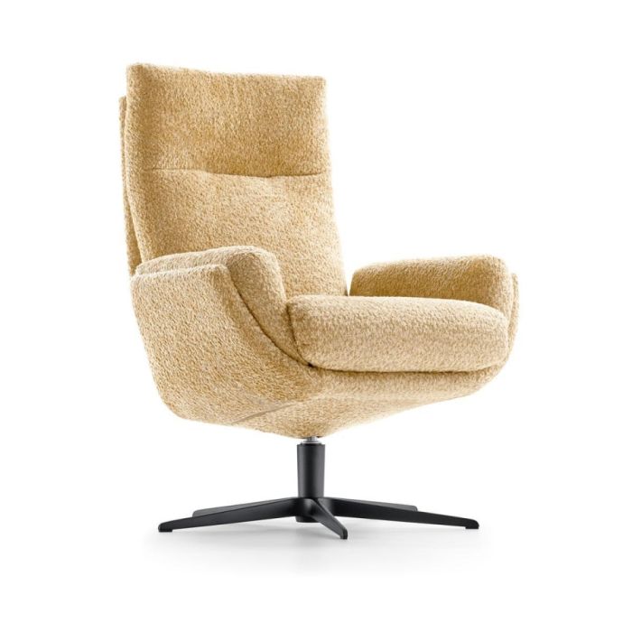 Draaifauteuil Thames van Baenks in stof Venga Brass met zwart metalen draaipoot zijaanzicht