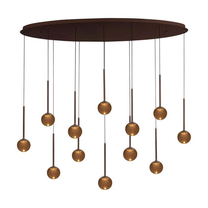 Lucide Calina hanglamp met 12 amberkleurige glazen bollen